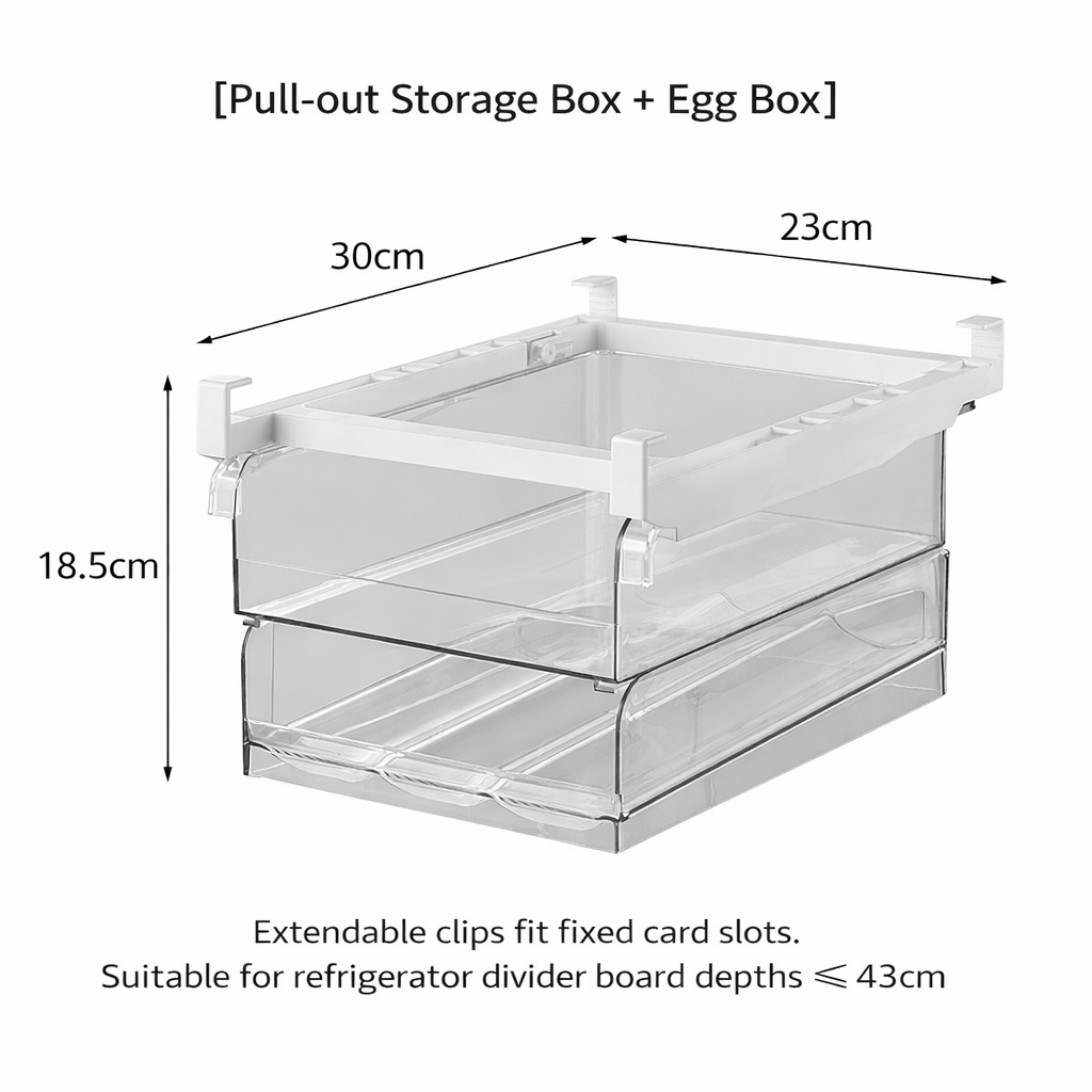 Cavelora®Hanging Pull-out Refrigerator Storage Box – Drawer Organizer for Freshness & Egg Storage