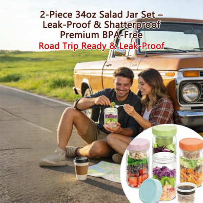 🥗Remifa® Salad Jar Set – 34oz Capacity, Leak-Proof, Made with Premium BPA-Free Food-Grade Material, Perfect for Meal Prep