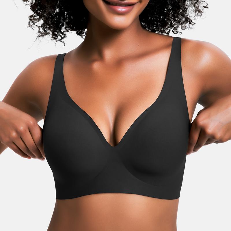 💕Sfrcord® Wireless Womens Comfortable Wireless Bras Push Up Bralettes Seamless Tshirts Bras Deep V Everyday Bras